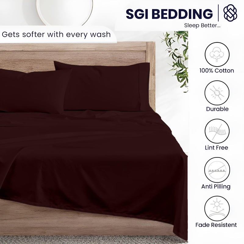 SGI bedding 600 Thread Count 4 Piece 100% Egyptian Cotton Queen Size Sheets Set, 15" Deep Pocket Sheet Set, Premium, Breathable, Soft and Hotel-Quality Luxury Sheets - Chocolate - Image 4